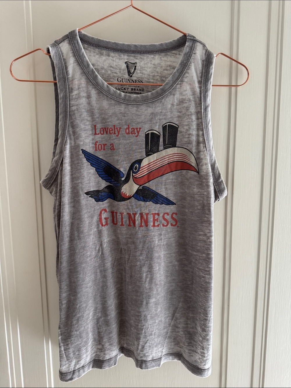 Lucky Brand Gray Guinness Toucan Graphic Tank Top